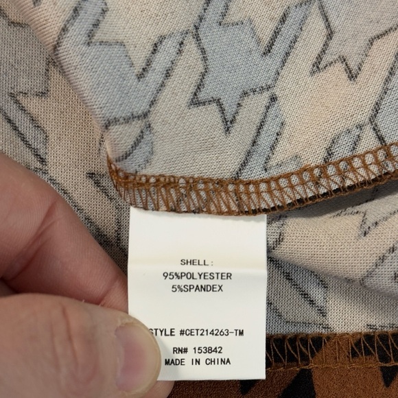 Melloday Womens Brown Short Sleeve Blouse Black Houndstooth Pattern - Picture 7 of 9